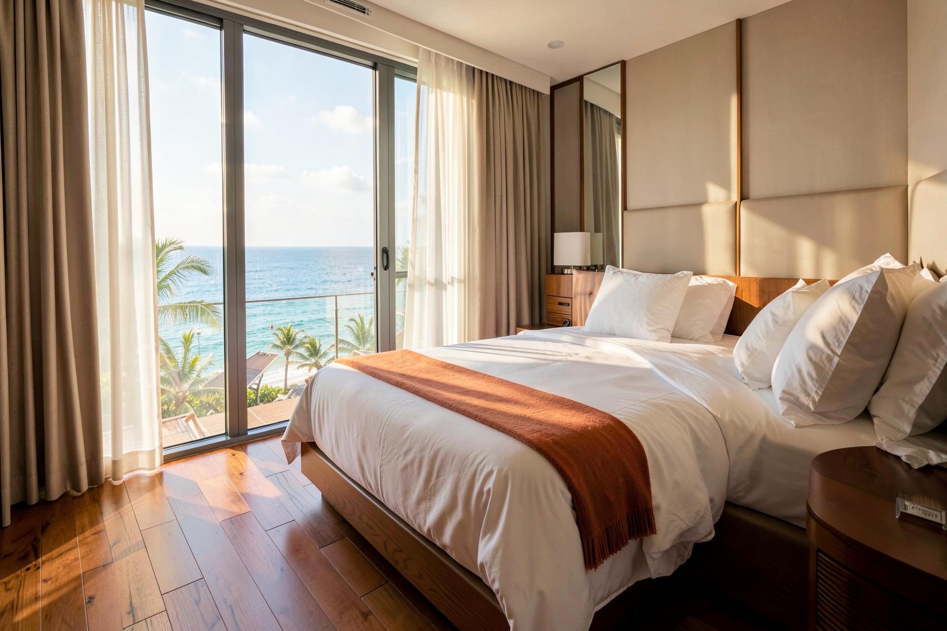 Premium Ocean View Suite with king bed and floor-to-ceiling windows over the ocean