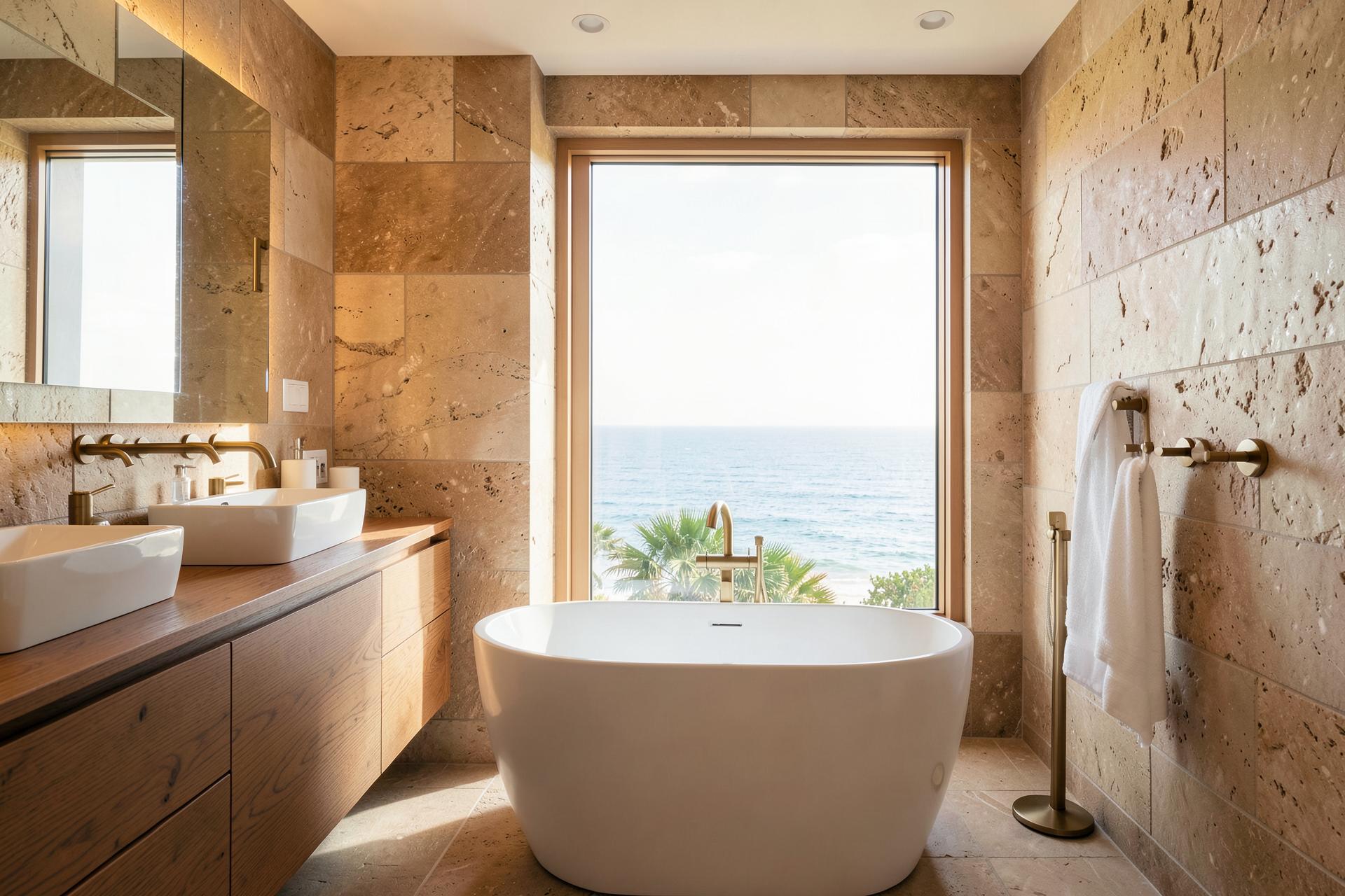 Premium Ocean View Suite bathroom with soaking tub facing the sea